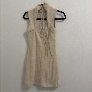 NWOT Express Cream Fuzzy Sleeveless Dress